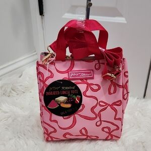 🔹️Betsey Johnson🔹 Pink  Bow Couquette Insulated Lunch Nylon Tote Crossbody Bag